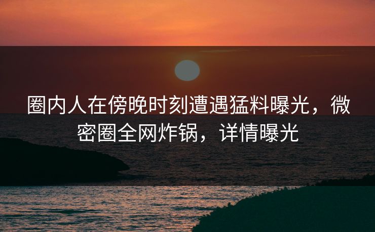 圈内人在傍晚时刻遭遇猛料曝光，微密圈全网炸锅，详情曝光