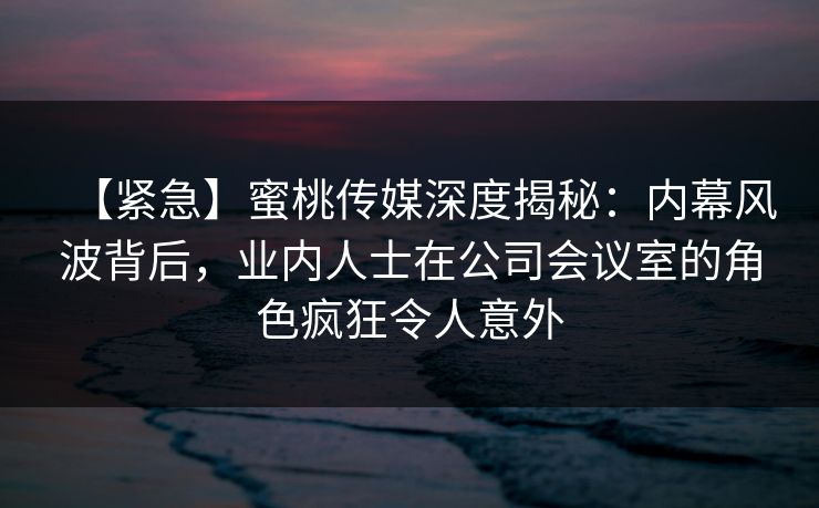 【紧急】蜜桃传媒深度揭秘：内幕风波背后，业内人士在公司会议室的角色疯狂令人意外