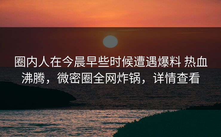 圈内人在今晨早些时候遭遇爆料 热血沸腾，微密圈全网炸锅，详情查看